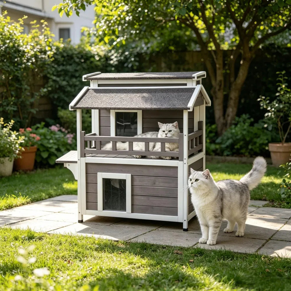 Wooden Cat House with Easy to Clean and Waterproof Protection for Outdoor