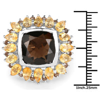 9.16 Carat Genuine Smoky Quartz & Citrine .925 Sterling Silver Ring
