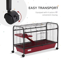 41"L Small Animal Cage, Pet Play House for Rabbit Hutch Ferret with Feeder, Rolling Wheels, Platform, Ramp