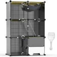 1Pc 3 Tier Cat Cage Indoor with Litter Box Hammock Detachable Metal Wire Cat Kennel Cat House Cat Enclosure with Ladder 