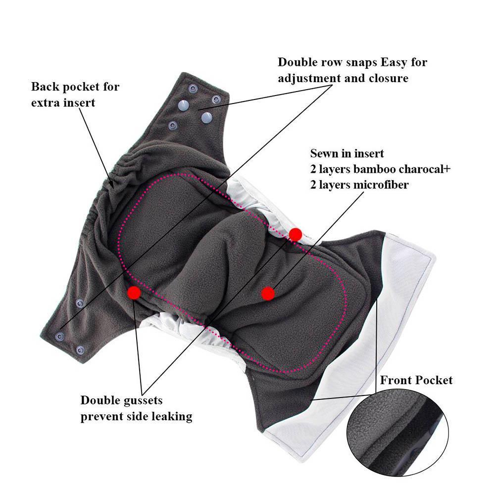 Newborn Cloth Diaper Sewed in Charcoal Bamboo Insert and Suede Pocket Diapers Waterproof Baby Nappies Design for Baby - BIG FRENCHIES