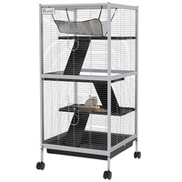 PawHut Rolling Small Animal Cage With Hammock, Ferret Cage, Chinchilla Cage, Pet Habitat With 6 Doors, Removable Tray
