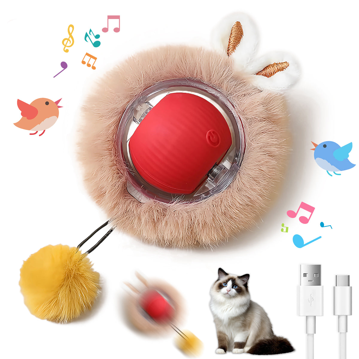 Interactive Toys Ball For Cats, Dog,Agile Moving Cat Ball ,Motion Activated Automatic Moving Ball With Lights,with Fluff