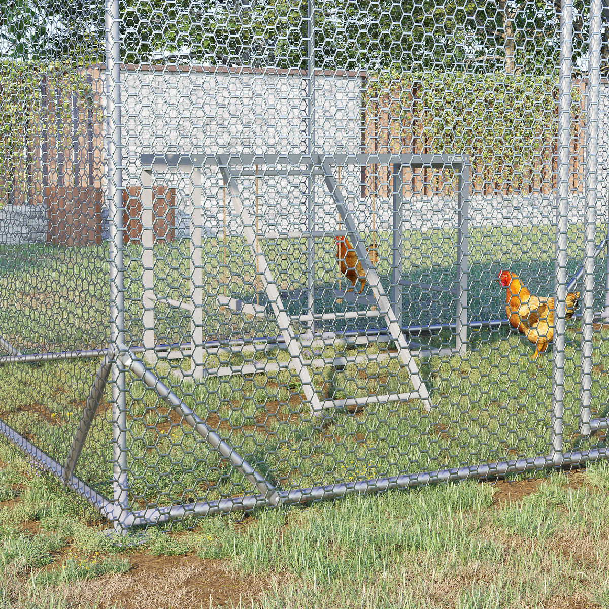 Chicken Activity Play with Swing Set for 3–4 Birds, Wooden Chicken Coop Accessory with Multiple Perches & Hen Ladder, Gr