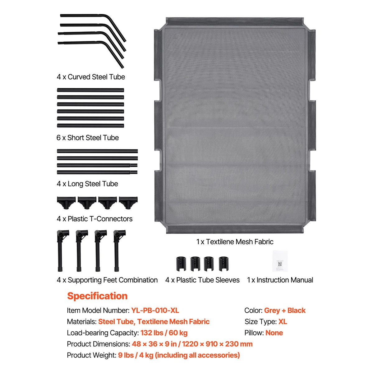 Elevated Dog Bed For Large Dogs XL, Raised Dog Cot With Heavy Duty Steel Frame, Breathable Teslin Mesh Cooling Dog Bed, 