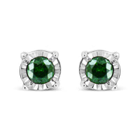 Sterling Silver Rose Cut Treated Green Diamond Solitaire Stud Earrings (0.25 cttw, Green Color, I2-I3 Clarity)