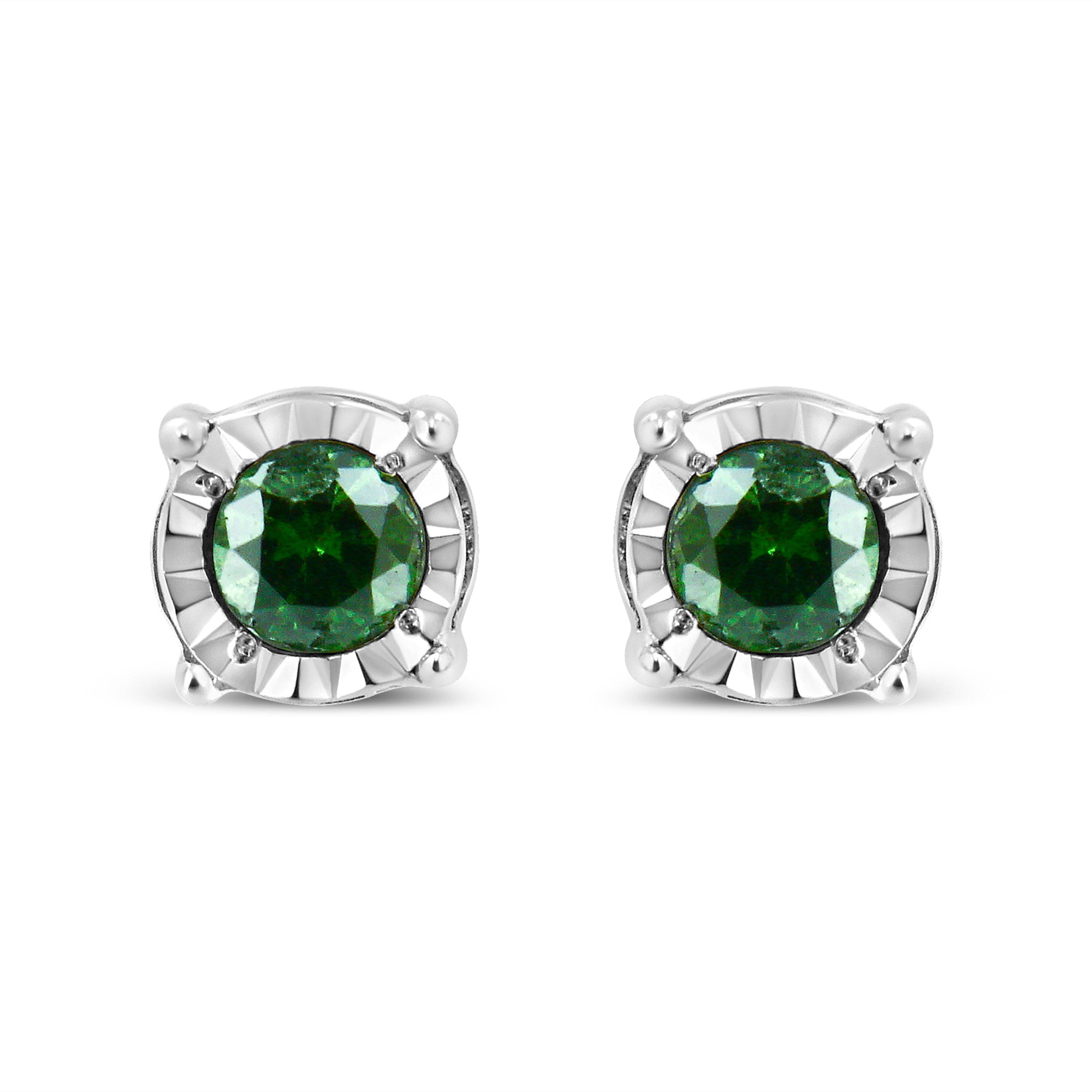Sterling Silver Rose Cut Treated Green Diamond Solitaire Stud Earrings (0.25 cttw, Green Color, I2-I3 Clarity)