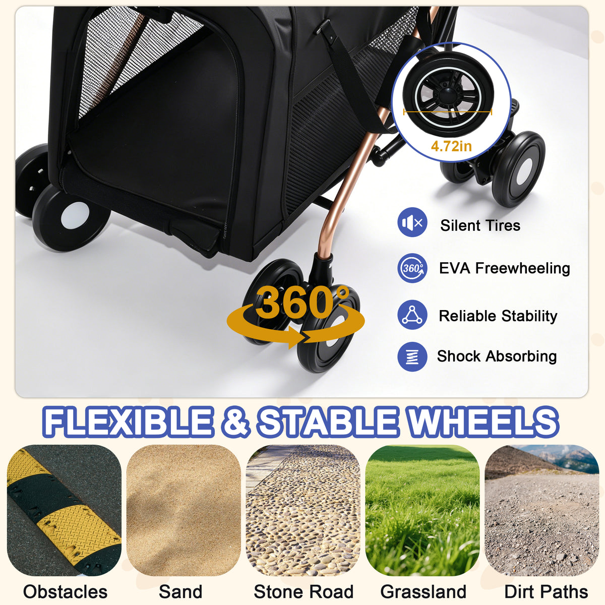 Double Pet Stroller for Dogs and Cats, Foldable Frame, 3-in-1 Convertible Carrier/Tote, Shockproof Wheels, Brake System,