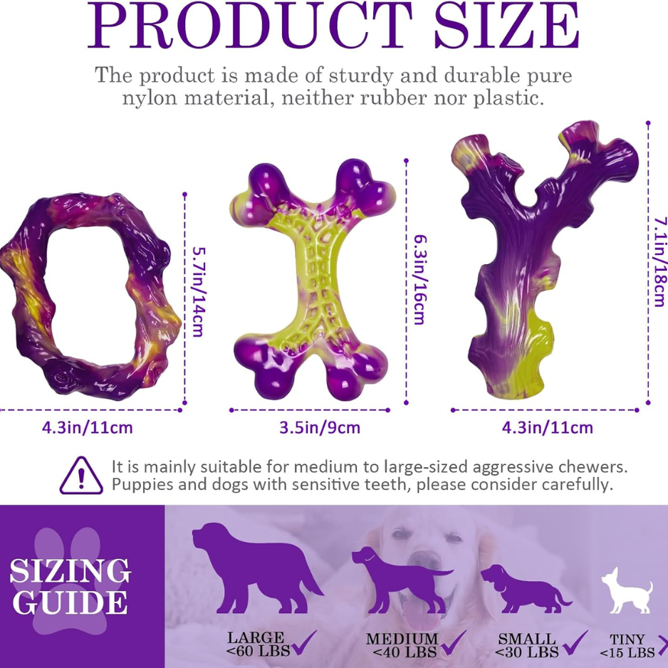 Tough Dog Toys For Aggressive Chewers 3 Pack, Indestructible Dog Toys For Large Dogs, Dog Chew Toys, Aggressive Chew Toy