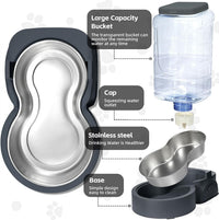 Automatic Cat Feeder & Water Dispenser Set, Steel Bowls, 1 Gallon