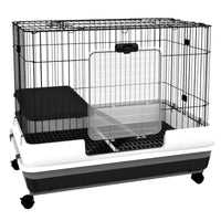 PawHut 2-Level Small Animal Cage Rabbit Hutch With Wheels, Removable Tray, Platform And Ramp For Bunny, Chinchillas, Fer