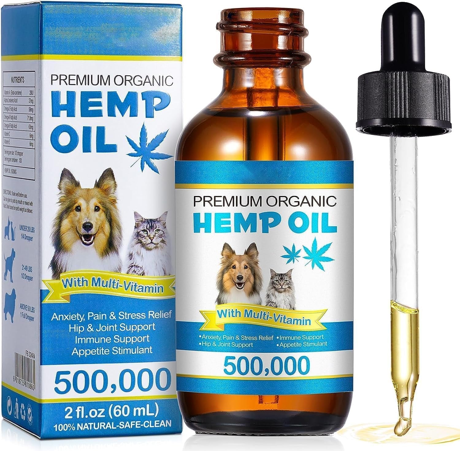Hemp Oil for Dogs & Cats — Calming, Joint & Skin Support | 60ml Daily Supplement