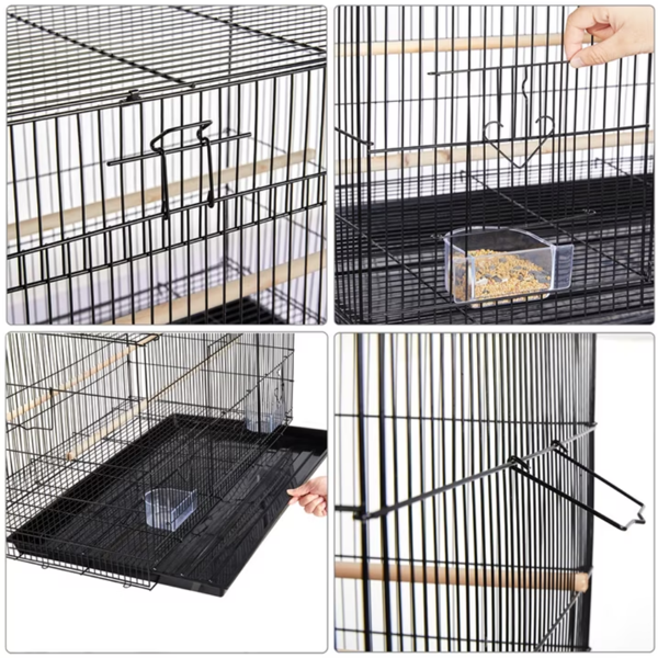 30.5inch Metal Cage With Wood Perches For Small Birds, Black