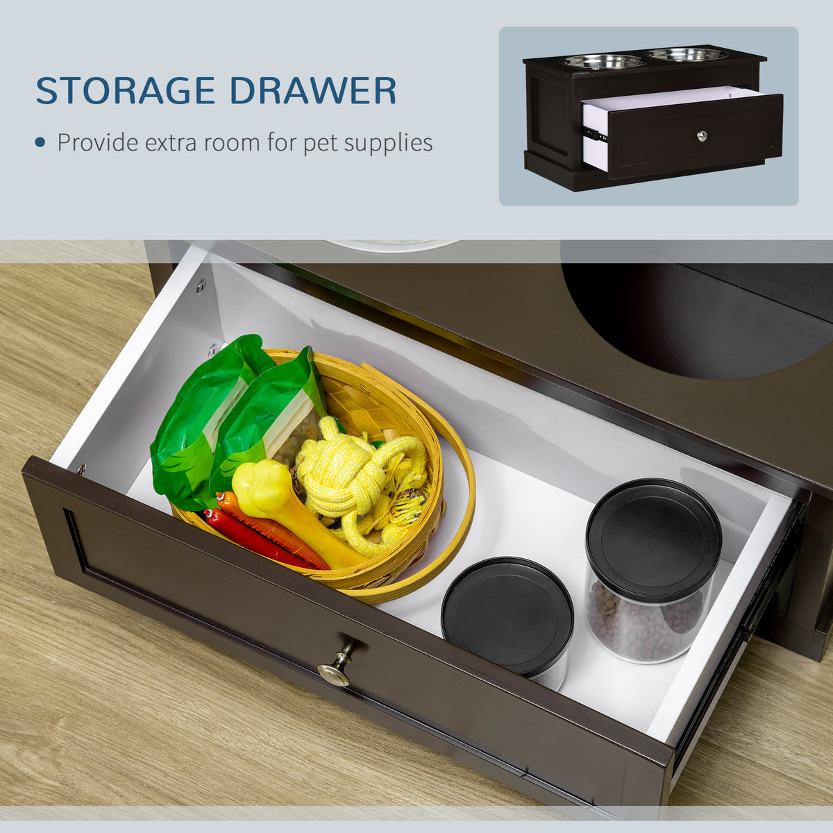 Large Elevated Dog Bowls with Storage Drawer Containing 11L Capacity, Raised Dog Bowl Stand Pet Food Bowl Dog Feeding St