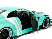 Nissan GT-R (R35) Liberty Walk Body Kit 2.0 RHD (Right Hand Drive) Light Blue with Black Hood and White Stripes "Pink Slips" Series 1/18 Diecast Model Car by Jada