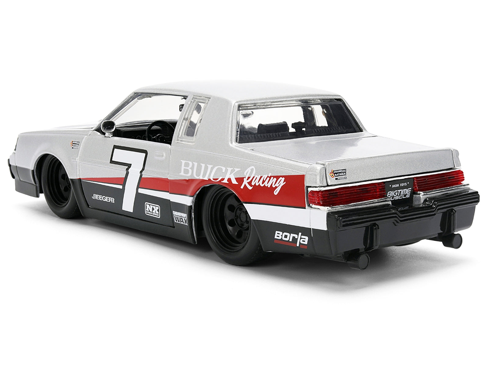 1987 Buick Grand National #7 "Buick Racing" Matt Silver Metallic with Red and Black Stripes "Bigtime Muscle" Series 1/24 Diecast Model by Jada