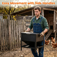 Heavy Duty Stainless Steel Chicken Feed Hopper with Lift Top Cover, Raised Legs Spill-Proof Poultry Feeding Box for Back