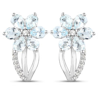 1.54 Carat Genuine Aquamarine and White Topaz .925 Sterling Silver Earrings