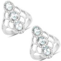 1.54 Carat Genuine Aquamarine and White Zircon .925 Sterling Silver Ring