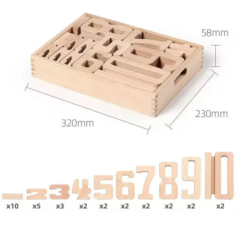 32 Pcs Wooden Math Number Building Blocks Set with Tray - BIG FRENCHIES