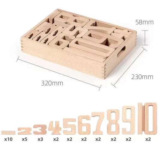 32 Pcs Wooden Math Number Building Blocks Set with Tray - BIG FRENCHIES