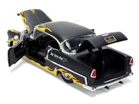 1955 Chevrolet Bel Air "BTM Social Club" Matt Black with Flames "Bigtime Muscle" Series 1/24 Diecast Model Car by Jada