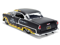 1955 Chevrolet Bel Air "BTM Social Club" Matt Black with Flames "Bigtime Muscle" Series 1/24 Diecast Model Car by Jada
