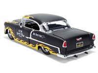 1955 Chevrolet Bel Air "BTM Social Club" Matt Black with Flames "Bigtime Muscle" Series 1/24 Diecast Model Car by Jada