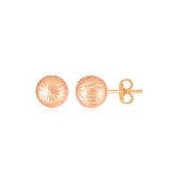 14K Rose Gold Ball Earrings with Linear Texture