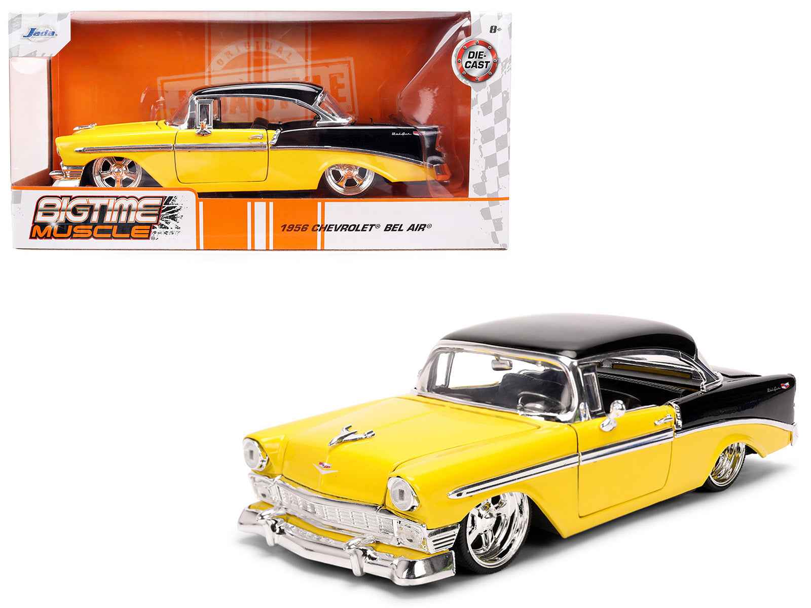 1956 Chevrolet Bel Air Yellow and Black "Bigtime Muscle" Series 1/24 Diecast Model Car by Jada