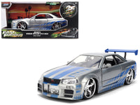 Brian's Nissan Skyline GT-R (R34) RHD (Right Hand Drive) Brush Finish  "2 Fast 2 Furious" (2003) Movie 25 Years of Fast & Furious Anniversary 1/24 by Jada