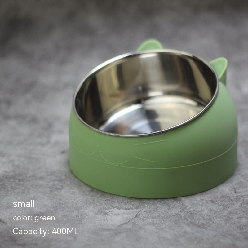 Stainless Steel Dog Bowl Double Bowl Cervical Protection Oblique Mouth Hot Pet Food Basin Supplies