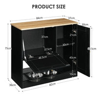 Feeding station with 2 lockers, pet feeding station with 2 elevated dog bowls, side hooks, anti-tipping kit, hidden pet 