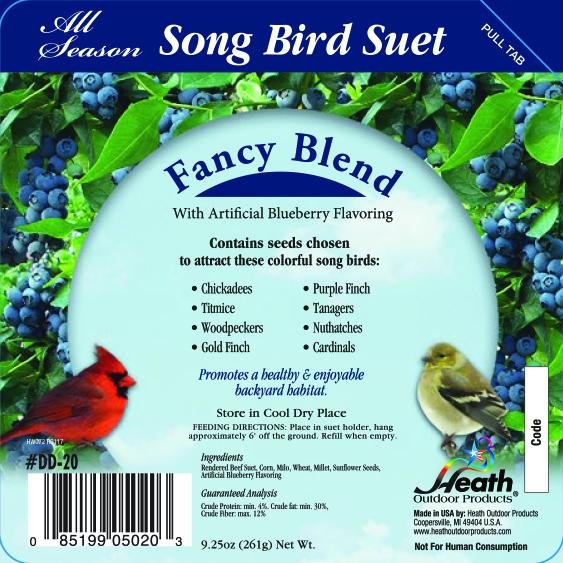 Heath Outdoor Fancy Blend Suet Cake 9.27oz High Energy All-Season Bird Food