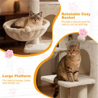 Beige 33.5inch Multi-Level Cat Tree With 2-Tier Condo, Sisal Scratching Posts & Anti-Toppling Device For Cats