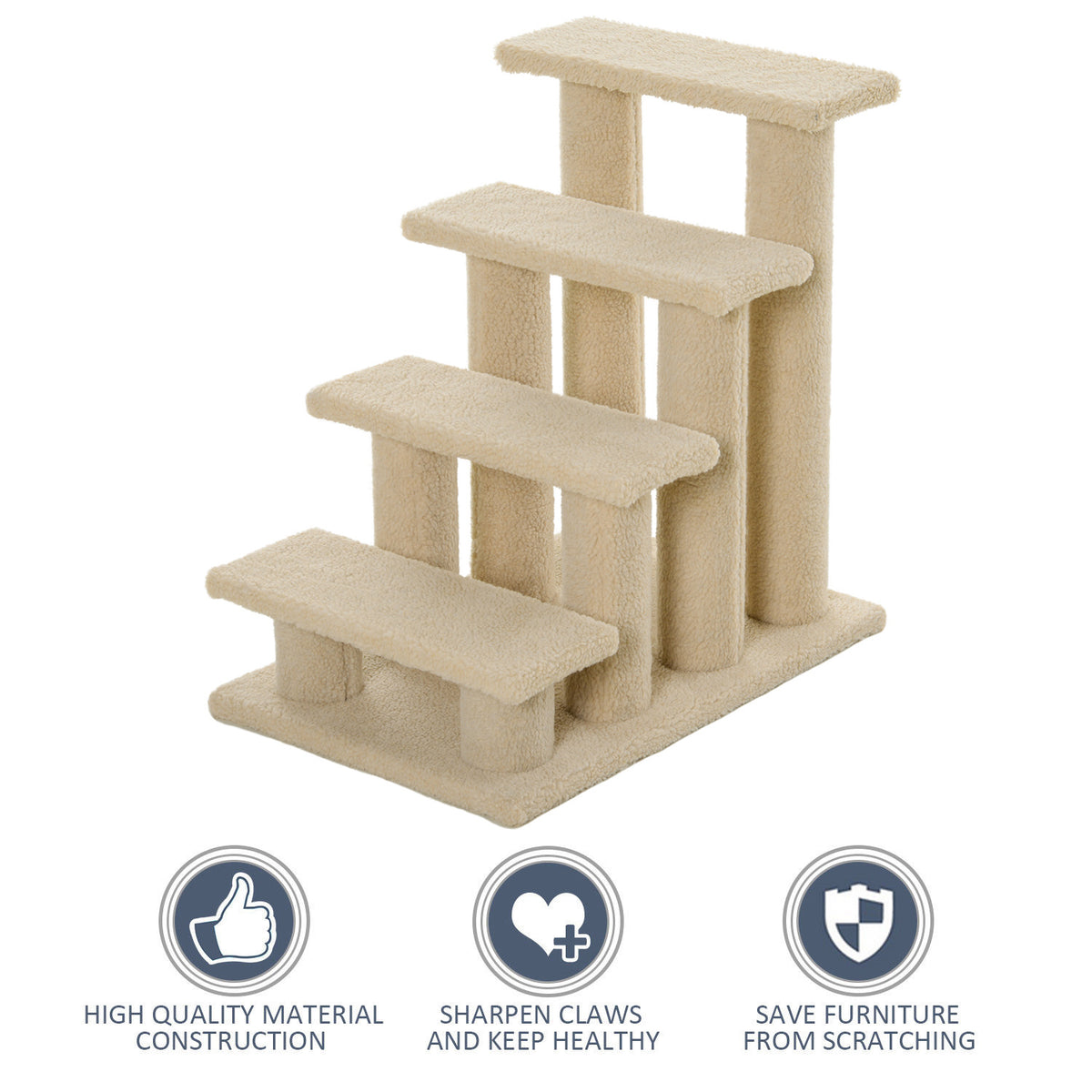 25" 4-Step Multi-Level Carpeted Cat Scratching Post Pet Stairs, Cream White