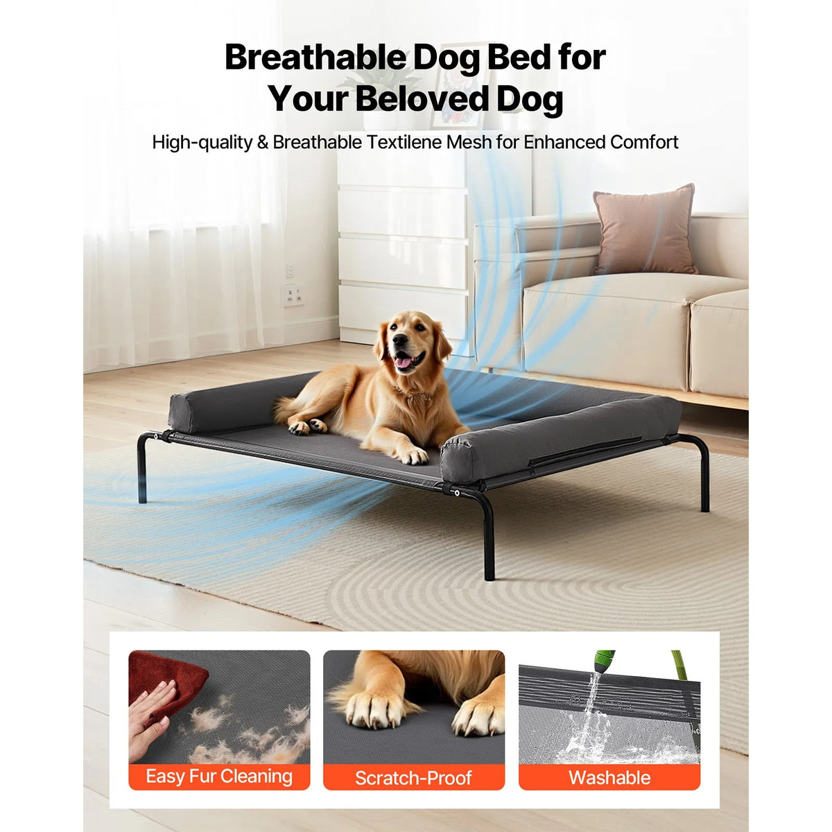 Elevated Dog Bed For Large Dogs XL, Raised Dog Bed Cot With Washable Pillow, Indoor & Outdoor Cooling Dog Bed Hammock, H