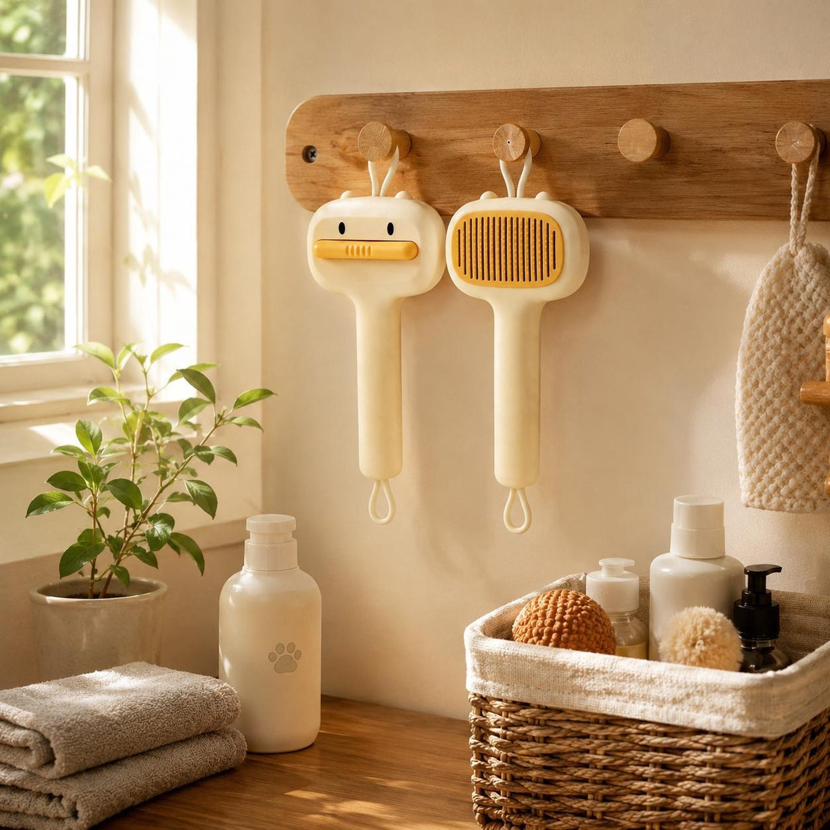 Cute Cartoon Bear Self-Cleaning Pet Brush Universal Deshedding Comb For Cats And Dogs Removes Loose Fur & Detangles Comf