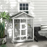 PawHut 64.5 Wooden Bird Cage Aviary, Flight Cage With 4 Perches, Nest And Slide-Out Tray For Indoor Outdoor, GrayMultipl