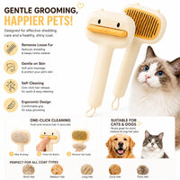 Cute Cartoon Bear Self-Cleaning Pet Brush Universal Deshedding Comb For Cats And Dogs Removes Loose Fur & Detangles Comf