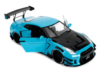 Nissan GT-R (R35) Liberty Walk Body Kit 2.0 RHD (Right Hand Drive) Blue with Black Hood "Pink Slips" Series 1/18 Diecast Model Car by Jada