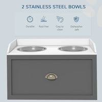 Pet Feeding Station Pet Dish Bowl Set With Storage, 2 Elevated Dog Bowls For Large Sized Dogs, Gray
