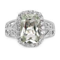 3.94 Carat Genuine Green Amethyst and White Topaz .925 Sterling Silver Ring
