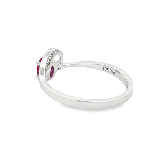 Genuine .02ct Created Ruby Diamond Ring 10KT White Gold