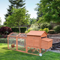 96.5" Chicken Coop Wooden Hen House Poultry Cage Pen Portable with Wheels and Nesting Box, Chicken Cage for Backyard Out