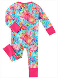PoshTOT Chrysanthemum Bamboo Baby Convertible Zippy Romper