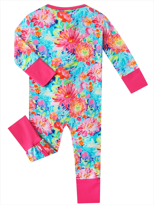 PoshTOT Chrysanthemum Bamboo Baby Convertible Zippy Romper