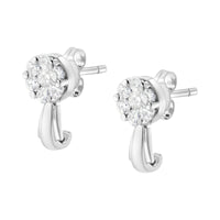 14K White Gold 3/4 Cttw Diamond Floral Cluster Drop and Dangle Stud Earrings (H-I Color, I1-I2 Clarity)