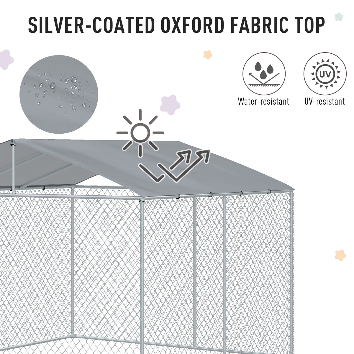 Outdoor Dog Kennel Galvanized Steel Fence with Cover Secure Lock Mesh Sidewalls for Backyard 9.8 x 9.8 x 7.7