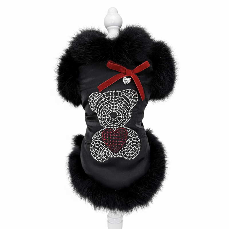 Black Faux Fur Dog Coat-Pet Apparel-BIG FRENCHIES-Jane's Pet Boutique